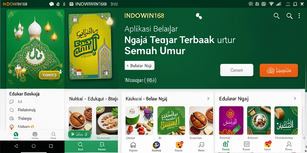 Tampilan antarmuka aplikasi Belajar Ngaji yang interaktif.